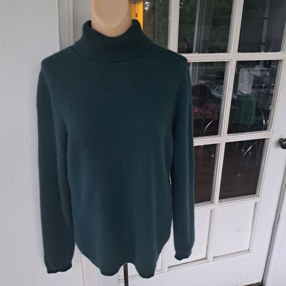 Charter Club Luxury Turtleneck 100% Cashmere Sweater Green Women's Slim Fit XL